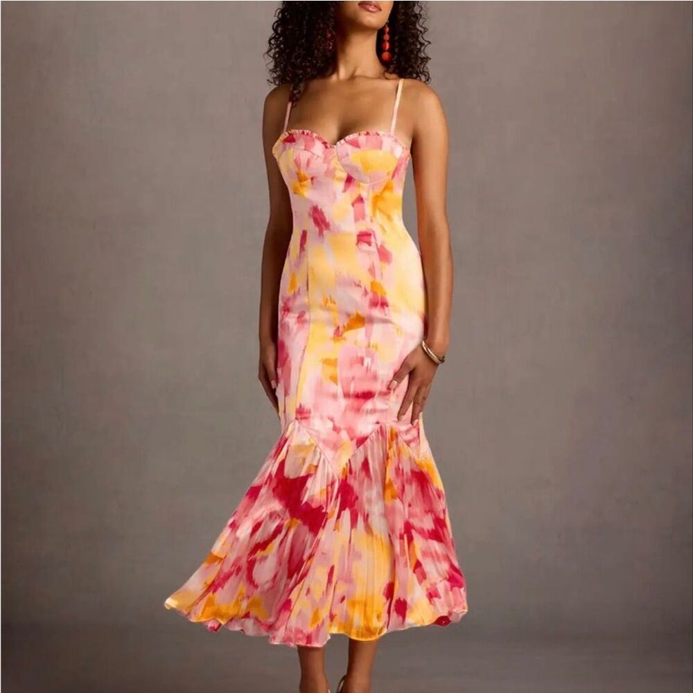NWT Azazie Nidia Pink Sunset Midi Dress size 16